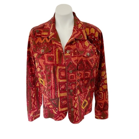 Lark Lane Fall Geometric Orange Blazer Long Sleeve Button Up Jacket Women's 18 - Picture 1 of 6